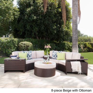 Madras Tortuga Outdoor Wicker Sectional Set with Ottoman by Christopher Knight Home - 8-piece Navy with Ottoman