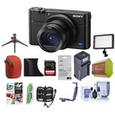 image of Sony Cyber-shot DSC-RX100 VA Digital Camera, Black - Bundle With 64GB SDHC U3 Card, Camera Case, Spare Battery, Video Light, Table top Tripod, Compact Charger, Cleaning Kit, Software Package And More with sku:isorx100m5ab-adorama