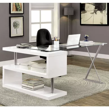 Modern Metal Swivel Writing Desk in White