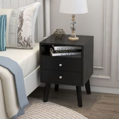 image of 2-Drawer Nightstand with Open Shelves 15.75 in. D x 15.75 in. W x 22.6 in. H - Black with sku:oxowx9ywvllim2ypyqtmggstd8mu7mbs--ovr