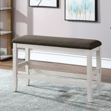 Transitional Wood Counter Height Bench in Off-White/Dark Gray