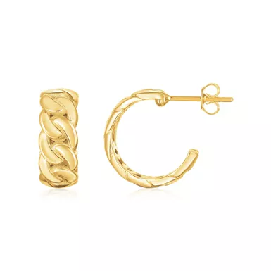 image of 14k Yellow Gold Chunky Curb Chain Hoop Earrings with sku:74535-rcj