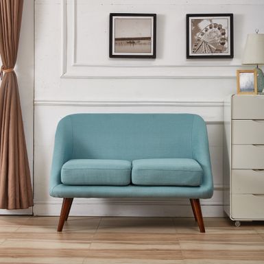 Mid-Century Modern Style Linen Fabric Loveseat - Eton Blue Fabric Loveseat