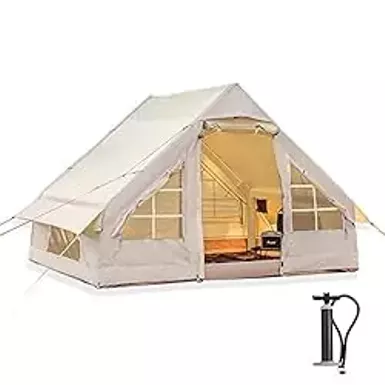 image of Inflatable Camping Tent with Pump, Glamping Tents, Easy Setup 4 Season Waterproof Windproof Outdoor Blow Up Tent, Luxury Cabin Tent with Mesh Windows & Doors with sku:b0b2hzd6pj-amazon