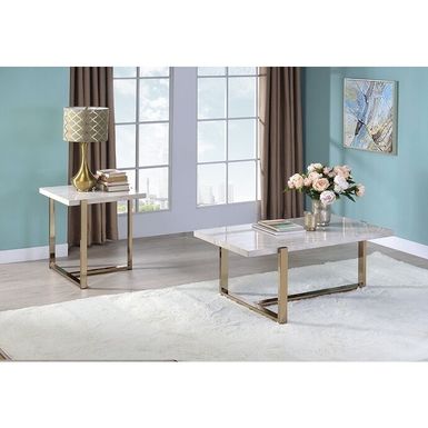 ACME Feit Coffee Table, Engineering Stone Top & Champagne