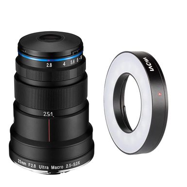 image of Venus Laowa 25mm f/2.8 2.5-5X Ultra-Macro Lens for Sony FE with Front LED Ring Light with sku:ve2528snfer-adorama