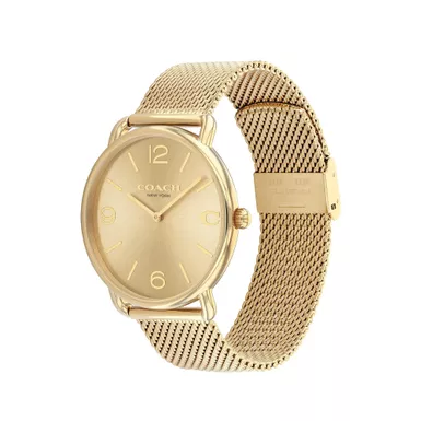 Coach - Men's Elliot Gold-Tone Stainless Steel Mesh Watch Gold Dial