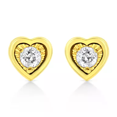 10K Yellow Gold Plated .925 Sterling Silver 1/10 Cttw Miracle-Set Diamond Heart Shape Stud Earrings (K-L Color, I2-I3 Clarity)