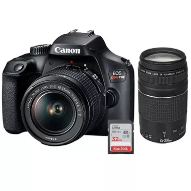 image of Canon EOS Rebel T100 DSLR Camera with EF-S 18-55mm f/3.5-5.6 IS II Lens + Canon EF 75-300mm f/4-5.6 III Lens with sku:icat100kl1-adorama
