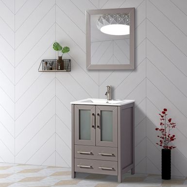 image of Vanity Art 24-Inch Single Sink Bathroom Vanity Set 2 Drawers, 1 Cabinet, 1 Shelf, Soft-Closing Doors with Free Mirror - Grey with sku:9gbmqynsmoqc6dtr2hleoastd8mu7mbs-overstock