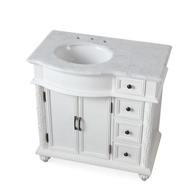 image of Silkroad Exclusive Sanger Bathroom Single Sink Vanity - White - Carrara White Top with Left Sink with sku:fokcydiglq42hz4vislzbgstd8mu7mbs-overstock