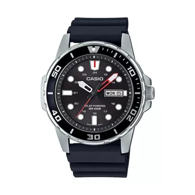 Casio - Mens Classic Diver Inspired Analog Solar Black Strap Watch Black Dial