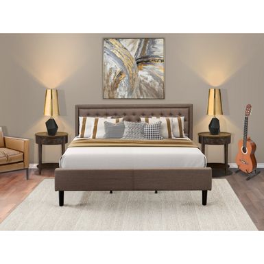 image of 3 Pc Bedroom Set - 1 Bed with Brown Linen Fabric Button Tufted Headboard - 2 Nightstand  (Bed Size Options) - KD18K-2HI07 with sku:2f8woifypz9mlxph4y8m0gstd8mu7mbs-overstock