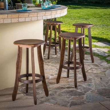 image of Pike Outdoor Acacia Wood Barstool (Set of 4) by Christopher Knight Home - Dark Brown with sku:hi6bqp-qsit5oc81l24f3gstd8mu7mbs-overstock