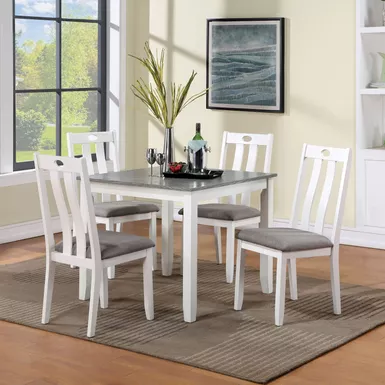 Transitional Wood 5-Piece Dining Table Set in White/Gray