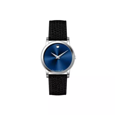 image of Movado - Mens Museum Classic Silver & Black Textured Leather Strap Watch Blue Dial with sku:2100009-powersales