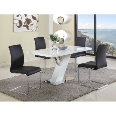 image of Somette Lillian Gloss White 5-Piece Dining Set with Black Chairs - Black with sku:czkrb7rtc6dw6kpzpkscfqstd8mu7mbs-chi-ovr