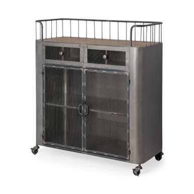 image of Udo Metal Frame Two Door Cabinet w/Two Drawers & Wood Top Bar Cart - 16.5L x 35.4W x 40.7H - Serving Cart - Wood with sku:dbetuejegna-wvzibwipkastd8mu7mbs-overstock