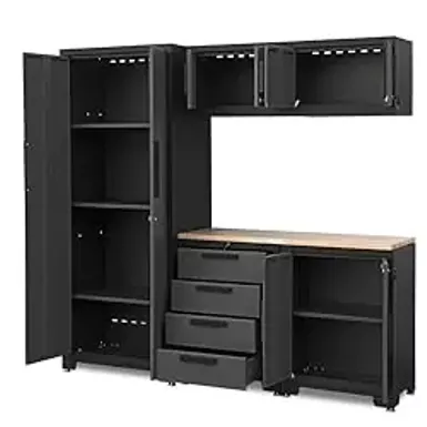 image of BIG RED 6 Piece Set Garage Cabinets: Lockable Design for Optimal Garage Storage and Organization, Garage Workbench with Storage ,76.8" 18.6" 75.95", Black/Grey with sku:b0ctc7pm9p-amazon
