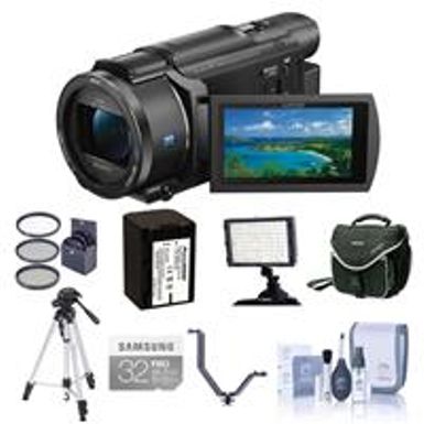 image of Sony FDR-AX53 4K Ultra HD Handycam Camcorder - Bundle with Video Bag, 32GB SDHC U3 Card, 55mm Filter Kit, Spare Battery, Video Light, Cleaning Kit, Tripod, Triple Shoe V-Bracket, with sku:sofdrax53bb-adorama
