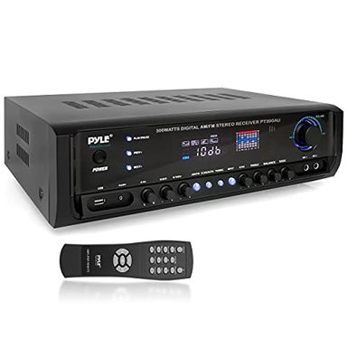 image of Home Audio Power Amplifier System - 300W 4 Channel Theater Power Stereo Sound Receiver Box Entertainment w/USB, RCA, AUX, Mic w/Echo, LED, Remote - for Speaker, iPhone, PA, Studio Use - Pyle PT390AU with sku:b096l7b713-pyl-amz