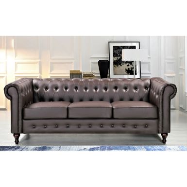 Brooks Classic Chesterfield 2-Piece Living Room Set-Loveseat & Sofa - Grey