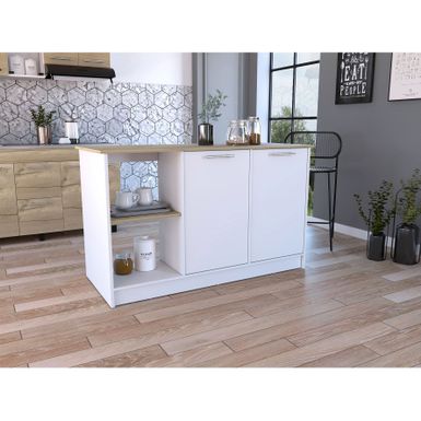 image of Boahaus Lorient Kitchen Island (White-Brown) - White - Brown with sku:nle9tpsk4rzwbucomauemastd8mu7mbs--ovr