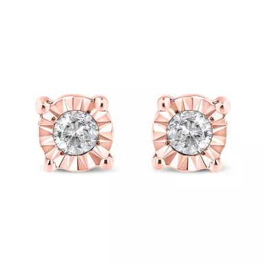 image of 10k Rose-Gold Plated Sterling Silver 1/10ct. TDW Round-Cut Diamond Miracle-Plated Stud Earrings (J-K,I3) with sku:70-4947rdm-luxcom