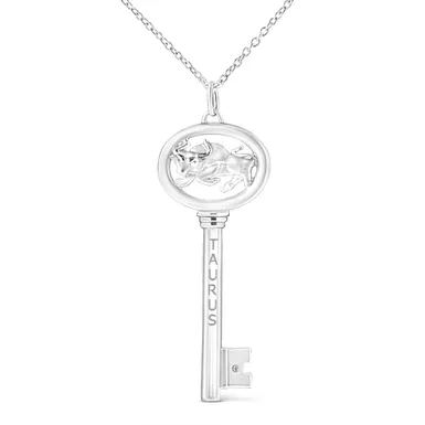 image of .925 Sterling Silver Diamond Accent Taurus Zodiac Key 18" Pendant Necklace (K-L Color, I1-I2 Clarity) with sku:018443nash-luxcom