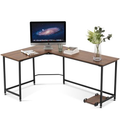 image of Mcombo Corner Desk L-Shaped Desk Home Office Desk Computer Desk Writing Desk Gaming Desk Simple - Brown with sku:7gkjkezui5r2iu70lufnyastd8mu7mbs-overstock