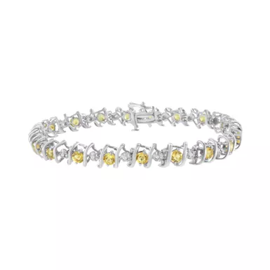 .925 Sterling Silver Lab Created Gemstone and Diamond S-Link Tennis Bracelet (H-I Color, I1-I2 Clarity) - Choice of Gemstone