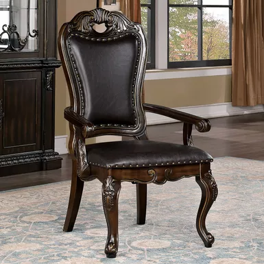 Traditional Solid Wood Padded Arm Chairs in Walnut/Dark Brown (Set of 2)