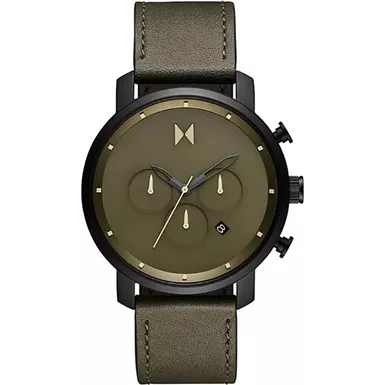 image of MVMT - Mens Chrono Dark Green Leather Strap Watch Green Dial with sku:28000287-d-powersales