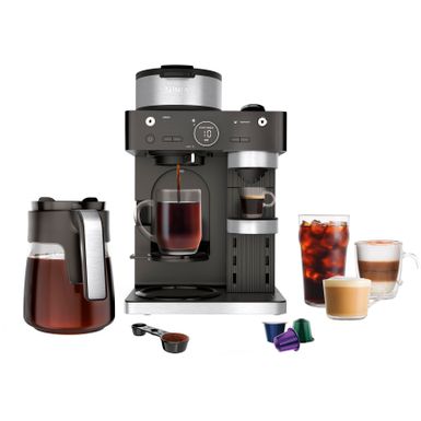 image of Ninja - 7 Style Espresso & Coffee Barista System, Single-Serve & Nespresso Capsule Compatible, 12-Cup Carafe, Built-in Frother - Black with sku:bb22016222-6513002-bestbuy-ninja