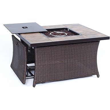 Hanover MET3PCFP-TAN-B Metropolitan 3 Piece Chat Set with LP Gas Fire Pit Table, Sahara Sand