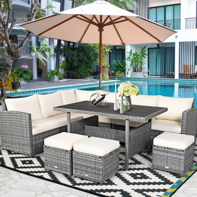 image of Costway 7 PCS Patio Rattan Dining Set Sectional Sofa Couch Ottoman - White with sku:ha1aoynphqyezos88gn1nwstd8mu7mbs-cos-ovr