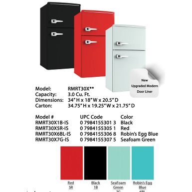 image of Avanti 3.0 Cu. Ft. Blue Compact Retro Style Refrigerators with sku:rmrt30x6bl-electronicexpress