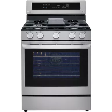 image of LG - 5.8 Cu. Ft. Smart Freestanding Gas True Convection Range with EasyClean and InstaView - Stainless Steel with sku:bb21491404-bestbuy