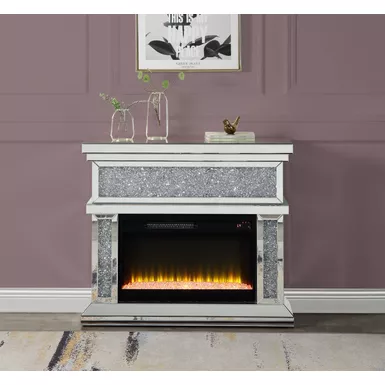 image of ACME Noralie Fireplace, Mirrored & Faux Diamonds with sku:ac00511-acmefurniture