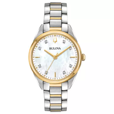 Bulova - Ladies Sutton 2-Tone Stainless Steel Watch White Mother-of-Pearl