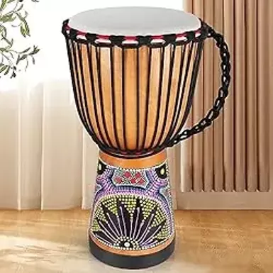 image of lotmusic African Djembe Drum, Standard 10'' Hand-Painted Mahogany Congo Drum, Professional Bongo Drum With Goatskin Drumhead for Adults with sku:b0cbp4dvd5-amazon
