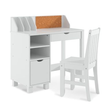 image of Kids Storage Desk and Chair - White - White with sku:pdjrgnshypdkgl1bb9b6pgstd8mu7mbs-pan-ovr