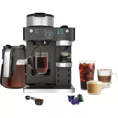 image of Ninja - 7 Style Espresso & Coffee Barista System, Single-Serve & Nespresso Capsule Compatible, 12-Cup Carafe, Built-in Frother - Black with sku:bb22016222-bestbuy