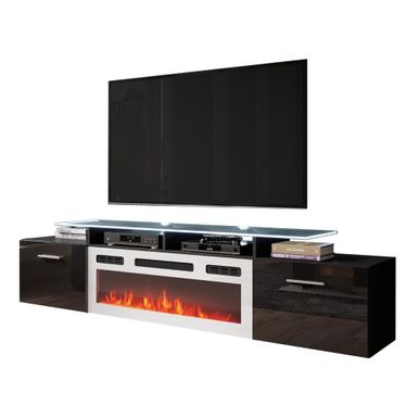 image of Rova WH-EF Electric Fireplace Modern 75" TV Stand - Black with sku:o1ikd2ieki3yvjblqva2yastd8mu7mbs-overstock