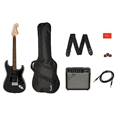 image of Squier by Fender Affinity Series Stratocaster Pack, HSS, Laurel Fingerboard, Charcoal Frost Metallic with sku:b097fgrwk1-amazon