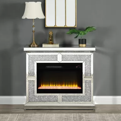 image of ACME Noralie Fireplace, Mirrored & Faux Diamonds with sku:ac00512-acmefurniture