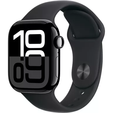 Apple Watch Series 10 (GPS) 42mm Aluminum Case with Black Sport Band - M/L - Jet Black