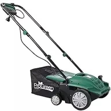image of 13-Inch 12Amp 2-in-1 Electric Dethatcher and Scarifier with 31.7QT Removable Collection Bag,w/ 4-Position Tine and Adjustable Cylinder Knob,Green+Black with sku:b0csygg4rs-amazon