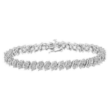 .925 Sterling Silver 2.0 cttw Miracle-Set Diamond 2-Stone Row S Link Bracelet (I-J Color, I3 Clarity) -7.25"