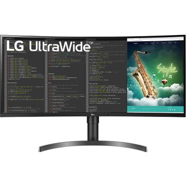 image of LG - 35" LED Curved UltraWide QHD AMD Freesync Monitor with HDR (HDMI DisplayPort USB) - Black with sku:bb22001764-6508969-bestbuy-lg